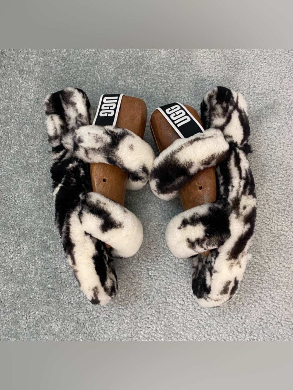 Ugg Womens OH Yeah Marble Print Fuzzy Slippers Comfy Casual Size 10 - Picture 4 of 7